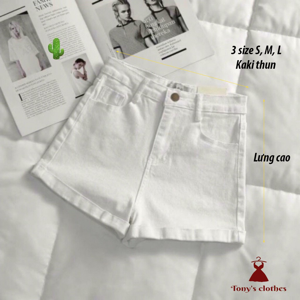 Quần short trắng đen nữ vải kaki jean co giãn lưng cao hàn quốc lật gấu cạp cao | BigBuy360 - bigbuy360.vn