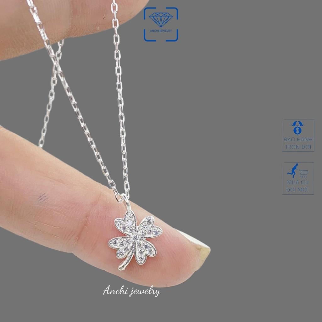 Dây chuyền cỏ 4 ( bốn ) lá, chuẩn bạc ta bao sáng đeo không đen - Anchi jewelry, quà 8 3