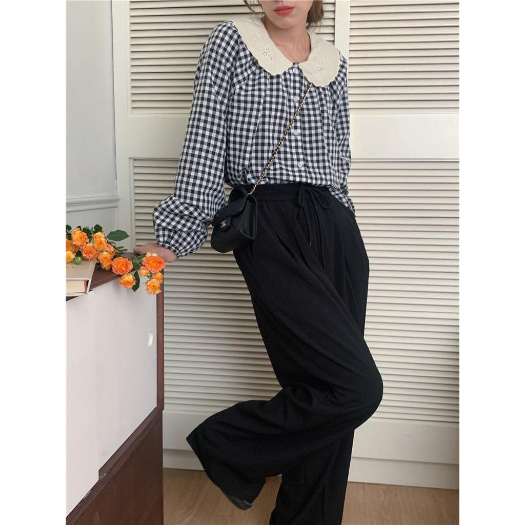 Áo Sơ Mi Tay Dài Cổ Ren Thêu Họa Tiết Dễ Thương 57370