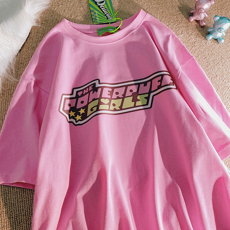 Áo thun Fashmily 100% cotton tay ngắn dáng suông in họa tiết hoạt hình phong cách harajuku Nhật Bản thời trang cho nữ