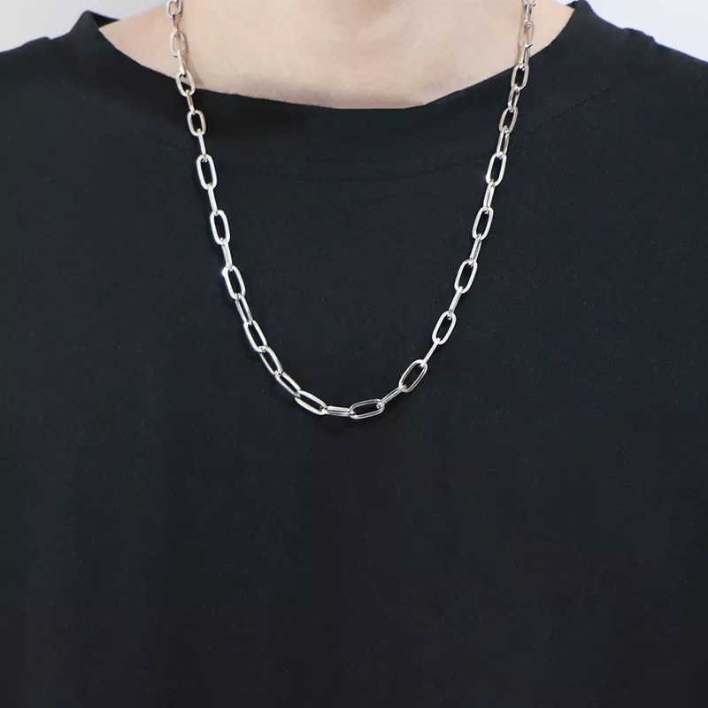 Vòng Cổ Mắt Xích Dẹp 5mm Phong Cách Hiphop Thép Titan Không Gỉ