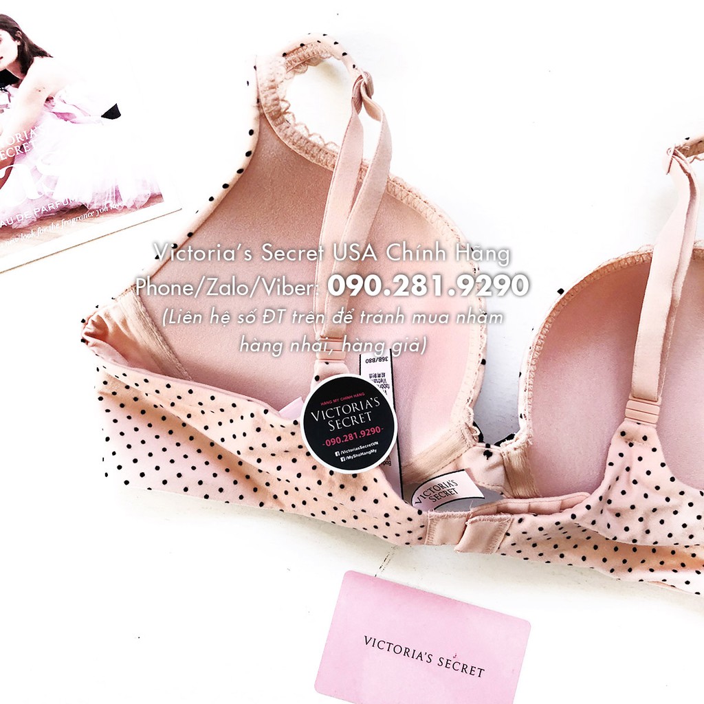 (Áo Vic) 34B, B75 - Áo lót hồng chấm bi (170), nâng ngực dòng Body By Victoria, Pink Dot - Victoria's Secret