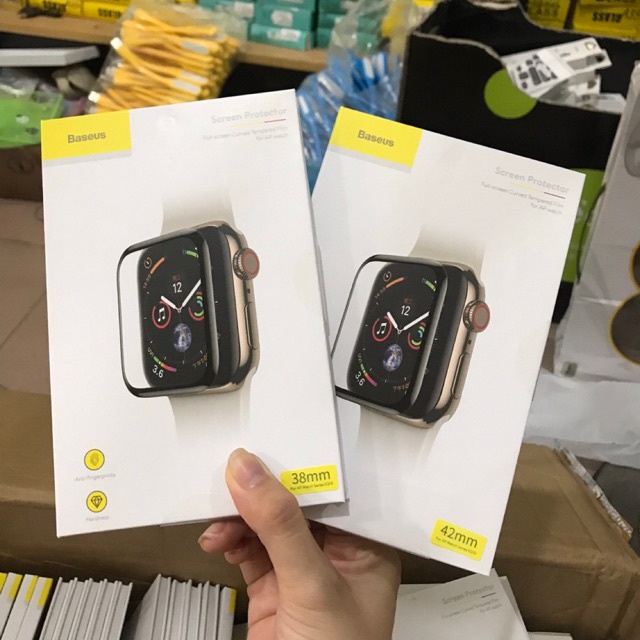 ⚡KÍNH CƯỜNG LỰC CHÍNH HÃNG APPLE WATCH BASEUS ⚡ FULL MÀN 4D SERIES 1 2 3 4 5 SIZE 38 40 42 44 mm