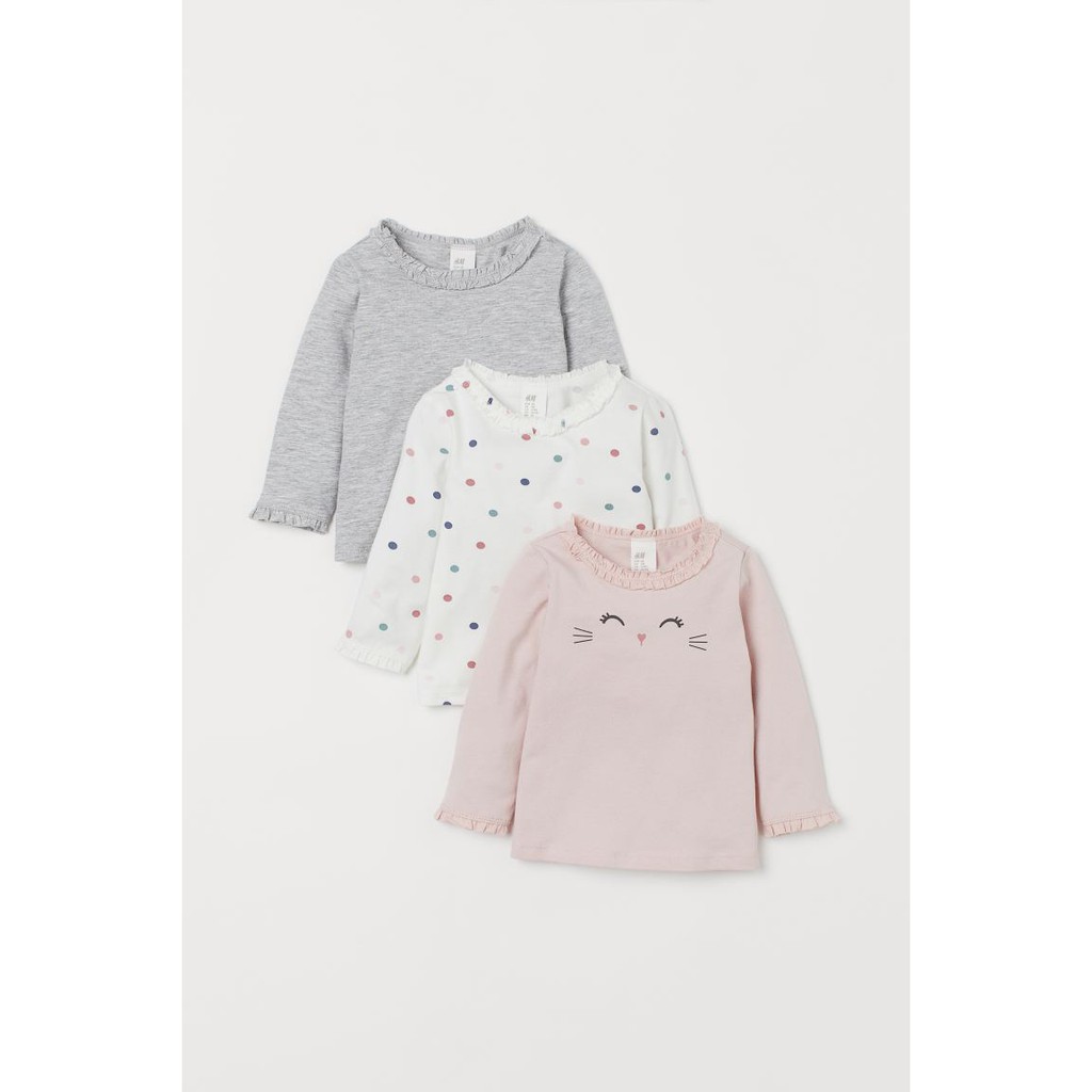 Set 3 áo trắng hồng thỏ HM H&M sz 6m-24m _ hàng chính hãng authentic