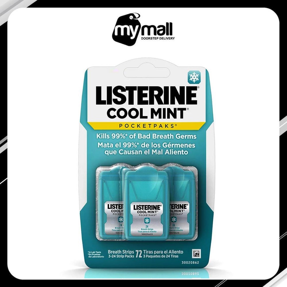 Miếng Ngậm Thơm Miệng Listerine Cool Mint Pocketpaks Breath Strips 24 Strip Pack, 3 Pack