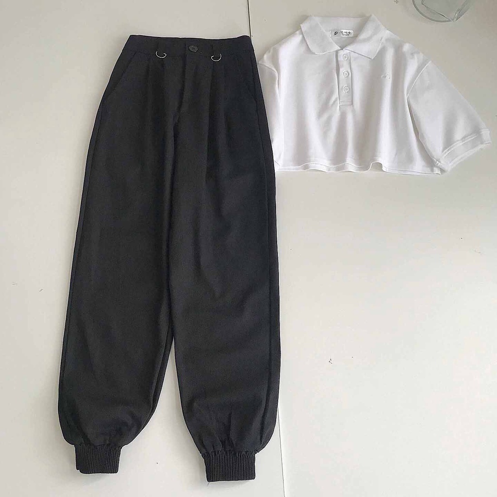 Quần Jogger Nữ Lưng Cao Ống Rộng Quần Dài Kaki Nữ Bo Gấu Màu Đen Phong Cách Unisex Cá Tính MIEN 2678 Gous.go