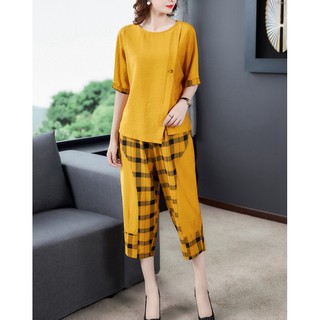 Set Bộ Quần Áo Nữ Mặc Nhà Tay Ngắn Phong Cách Hàn Quốc Chất Đũi Mềm Mịn Thoáng Mát cho Mùa Hè Kingstyle Shop Giá Tốt