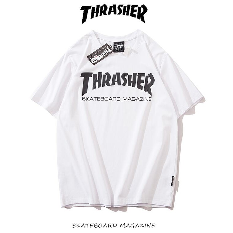Áo Thun Cotton Ngắn Tay In Chữ Thrasher Thời Trang Cho Nam Nữ