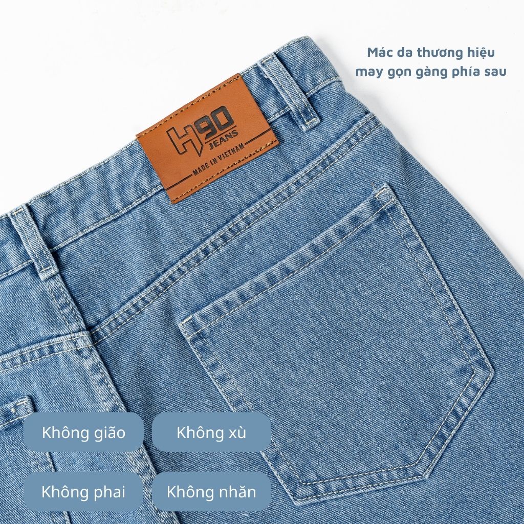 Quần Jean Baggy Nam H90 Dáng Suông Unisex Chất Bò Không Co Giãn Cao Cấp Chống Nhăn Không Phai Màu HTRJ013