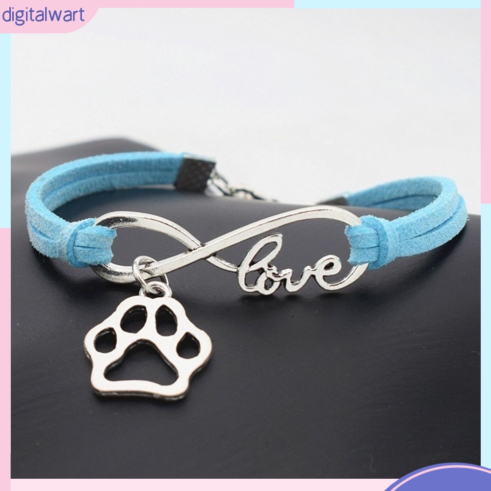 Vòng tay da thiết kế phối chữ love và bàn chân thú cưng dễ thương đáng yêu