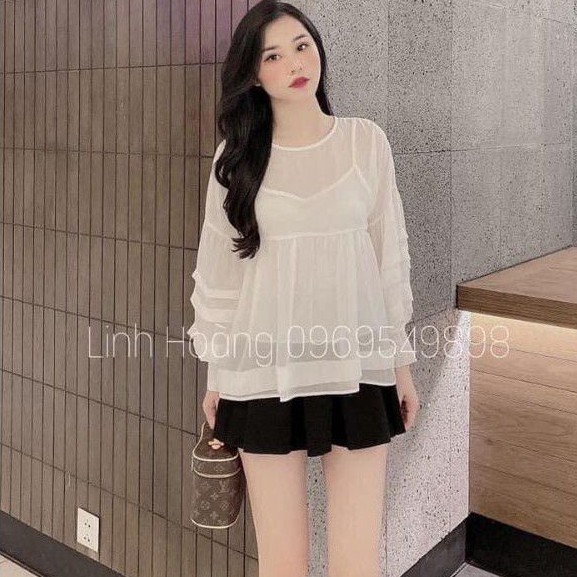 Áo Kiểu Babydoll Tơ Xước Kèm Áo 2 Dây Mặc Trong Siêu Xinh