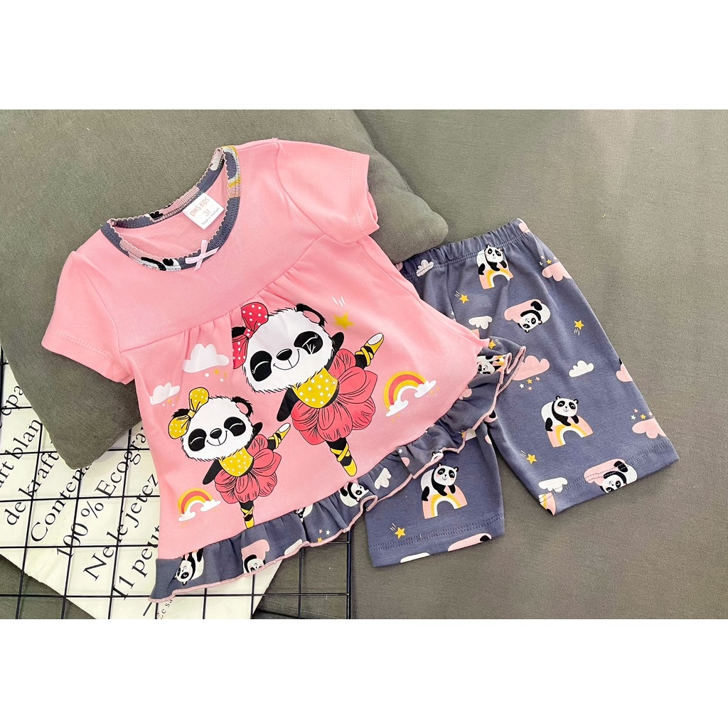 Bộ babydoll thun borip tay ngắn quần lửng dễ thương phối màu đẹp cho bé gái