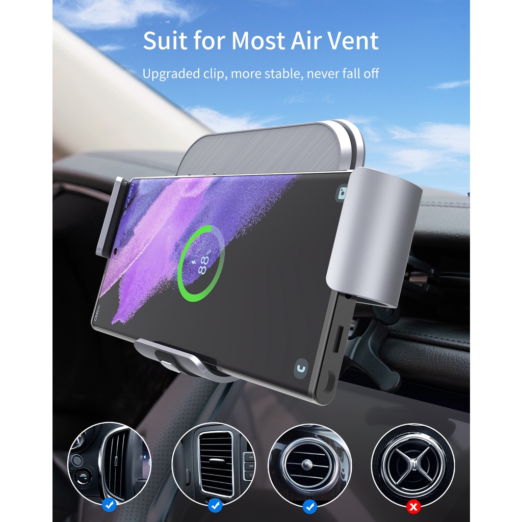 Đế Sạc Điện Thoại 30W Qi Gắn Xe Hơi Cho Samsung Galaxy Z Fold 4 / 3 / 13 Pro Max / 11 / 12 Series / Google Pixel 6 / S22 Ultra / S21
