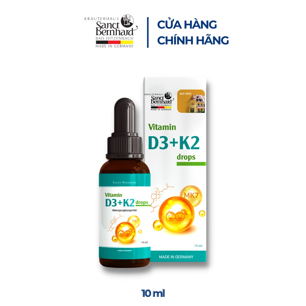 Vitamin D3 K2 MK7 Sanct Bernhard Đức tăng hấp thu Canxi trong 1 giọt, viên uống bổ sung canxi cho bé (10ml)
