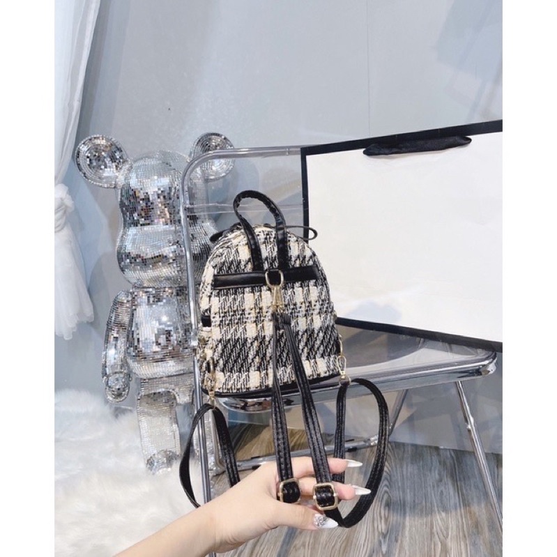 Balo Dạ Kẻ GC, Balo Nữ Mini Phong Cách Hàn Quốc