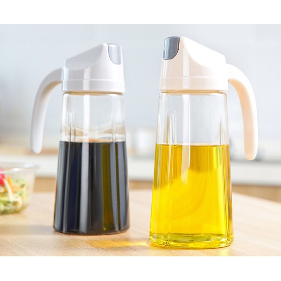 Bình rót dầu thủy tinh nắp đóng mở tự động - Bình đựng dầu ăn, nước nắm, xì dầu đa năng 600ml - Time 365