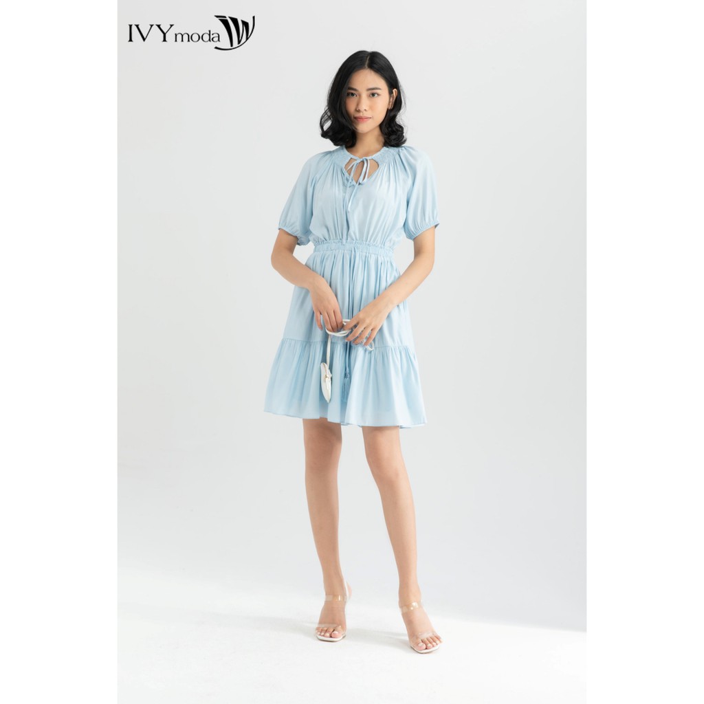 [Mã FAMALLT5 giảm 15% đơn 150k] Đầm xòe cổ thắt dây thiết kế IVY moda MS 48M6440