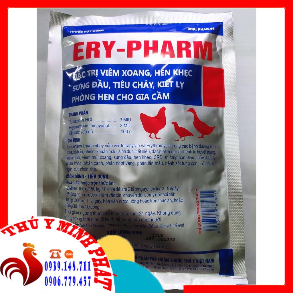 Ery pharm gói 100g hen khẹc, sưng phù đầu, tiêu chảy, kiết lỵ