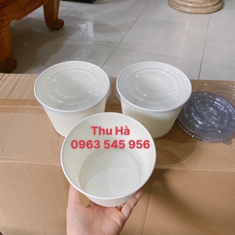 1 thùng 500 bát tô giấy trắng 1000ml đựng bún phở kèm nắp
