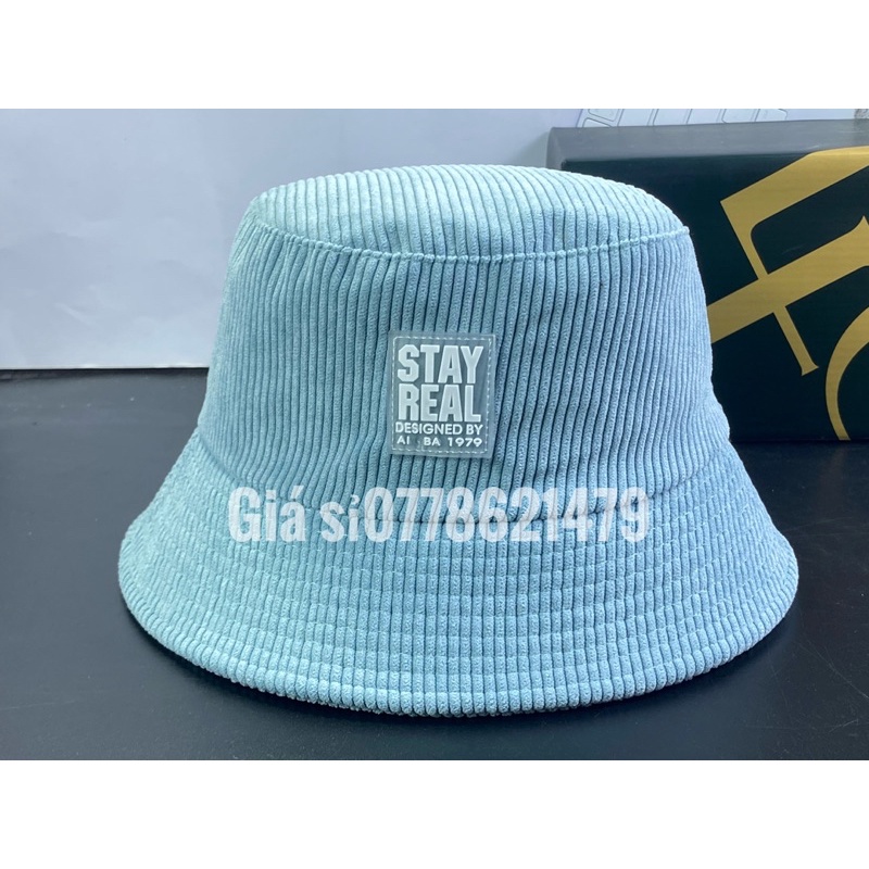 Nón bo nhung tăm mạc da - mũ bucket vành nữ logo vuông sanh chảnh