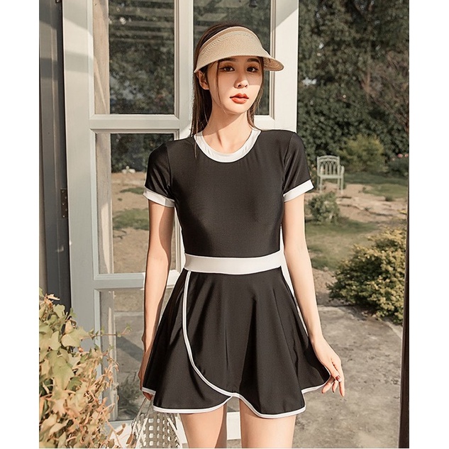 Bộ đồ bơi nữ liền mảnh dáng váy viền trắng thể thao tôn dáng siêu đẹp