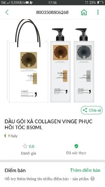 Cặp Dầu Gội Xả Collagen Vinge 1000ML | Giảm Rụng Tóc, Kích Mọc Tóc, Phục Hồi Tóc Hư Tổn | Hàng Chính Hãng