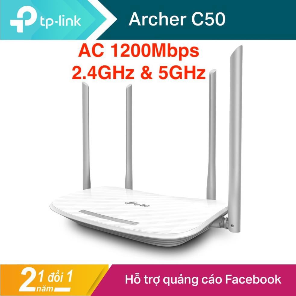 TP-Link AC 1200Mbps Bộ phát wifi không dây (Thiết bị mạng) - Archer C50 - Hàng Chính Hãng