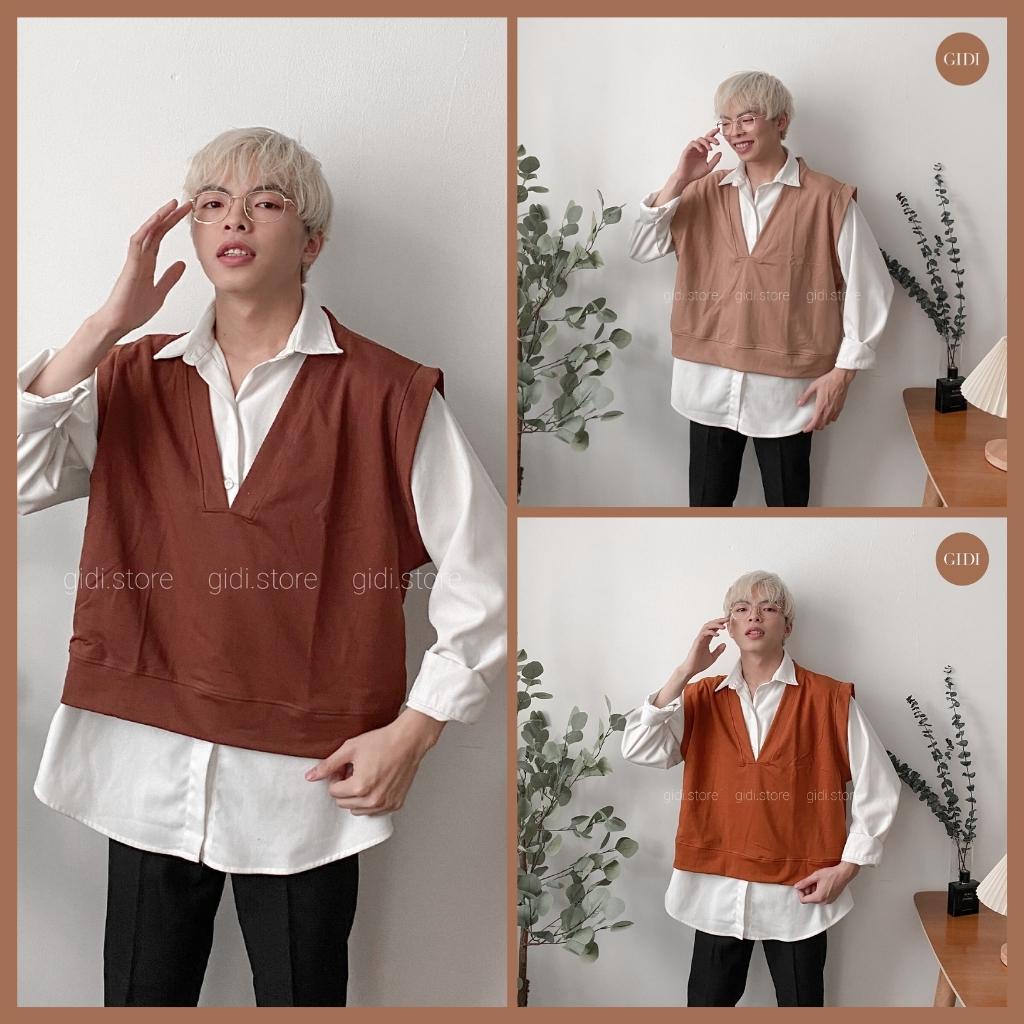 Áo GILE CỔ V Nam Nữ Unisex form lửng vải thun da cá dày dặn phong cách hàn quốc