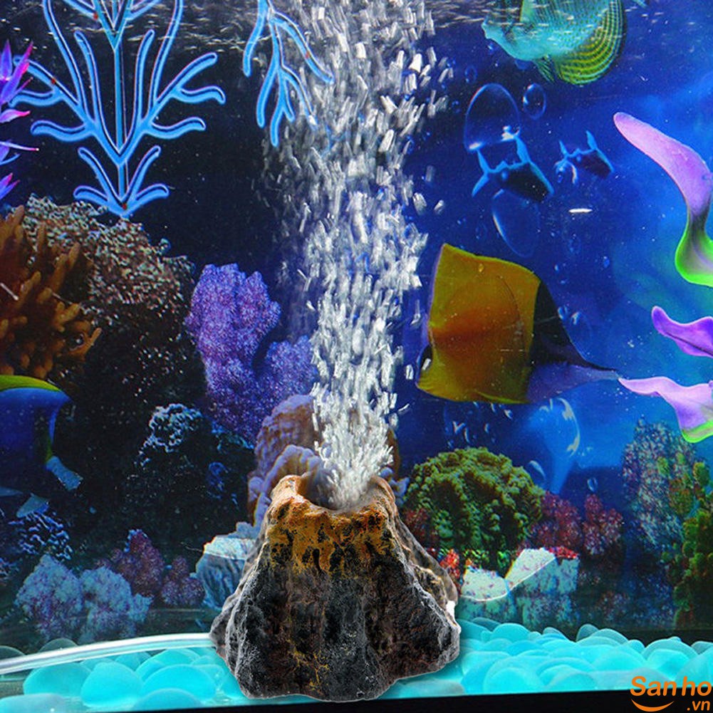 Mô hình núi lửa sủi bọt khí oxy trang trí bể cá