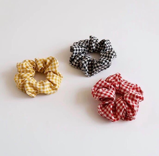 Chun cột tóc Scrunchies kẻ caro cỡ to