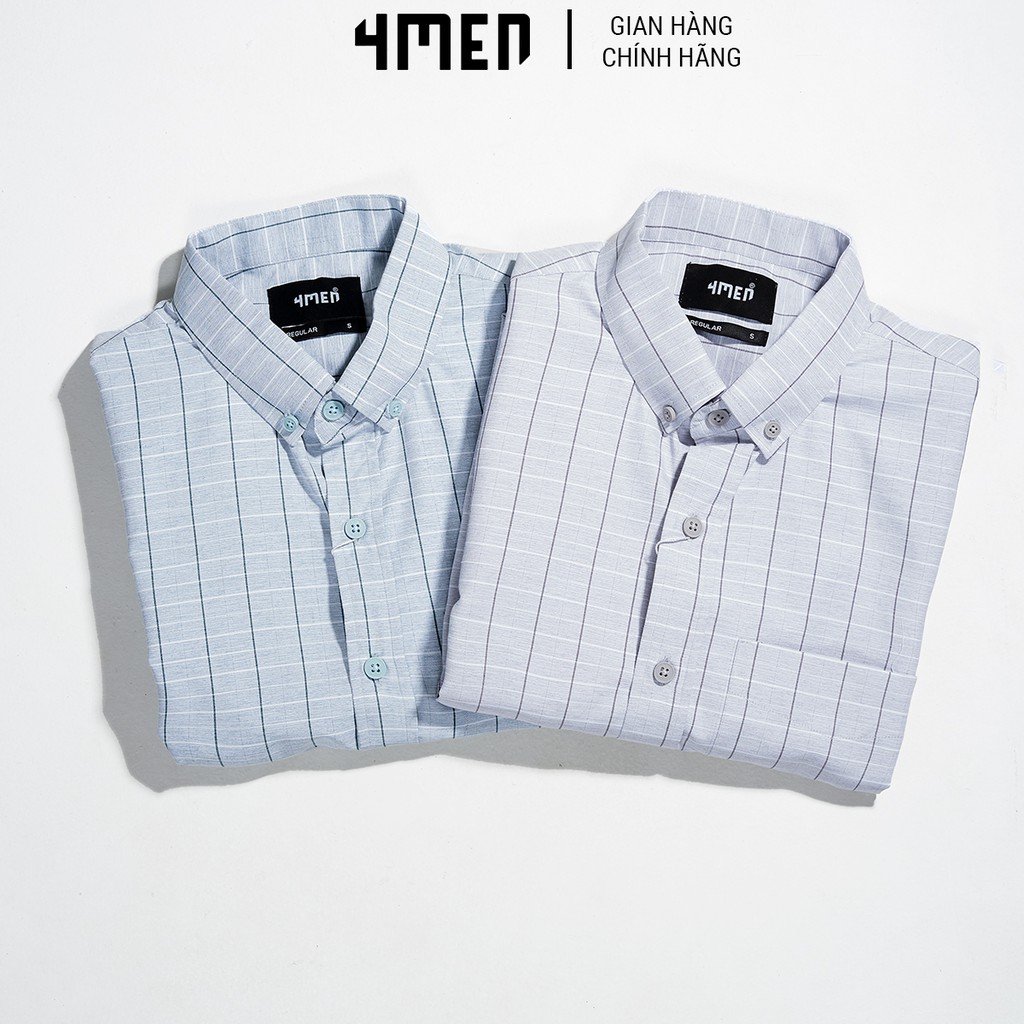 Áo Sơ Mi Nam Ngắn Tay 4MEN Oxford Caro Cao Cấp ASM031