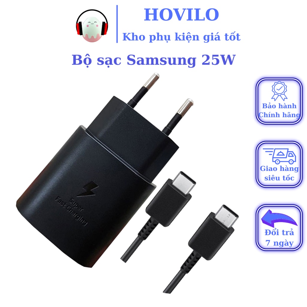 Bộ sạc nhanh samsung chính hãng 25W zin và cáp zin 2 đầu TypeC to TypeC không loạn cảm ứng, giật lag, nóng máy