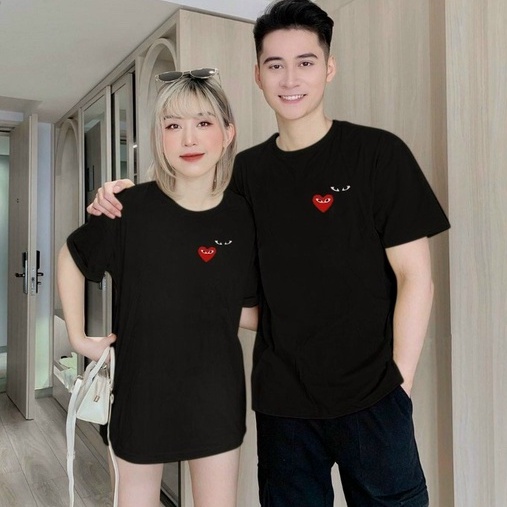 Áo Thun Cặp Đôi Nam Nữ Cổ Tròn In Hình Trái Tim DieuLinh Fashion vải Cotton co giãn 4 chiều dày dặn tay ngắn