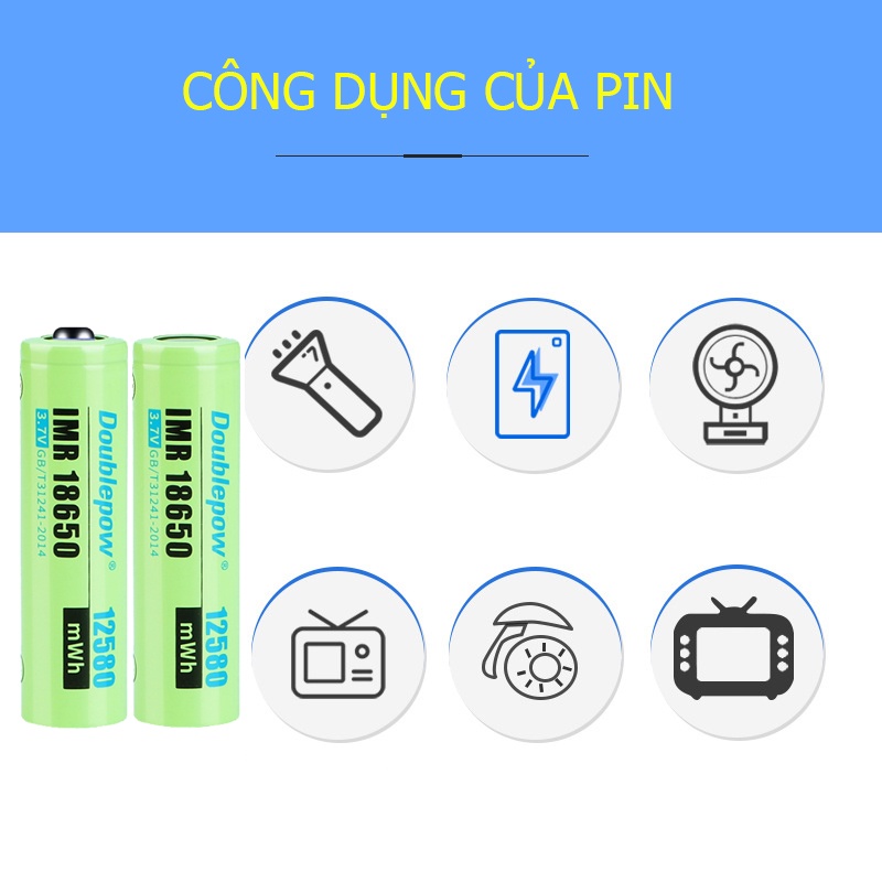 Pin sạc 18650 3,7V - 12580mWh chính hãng Doublepow công suất cao - Hàng xuất khẩu