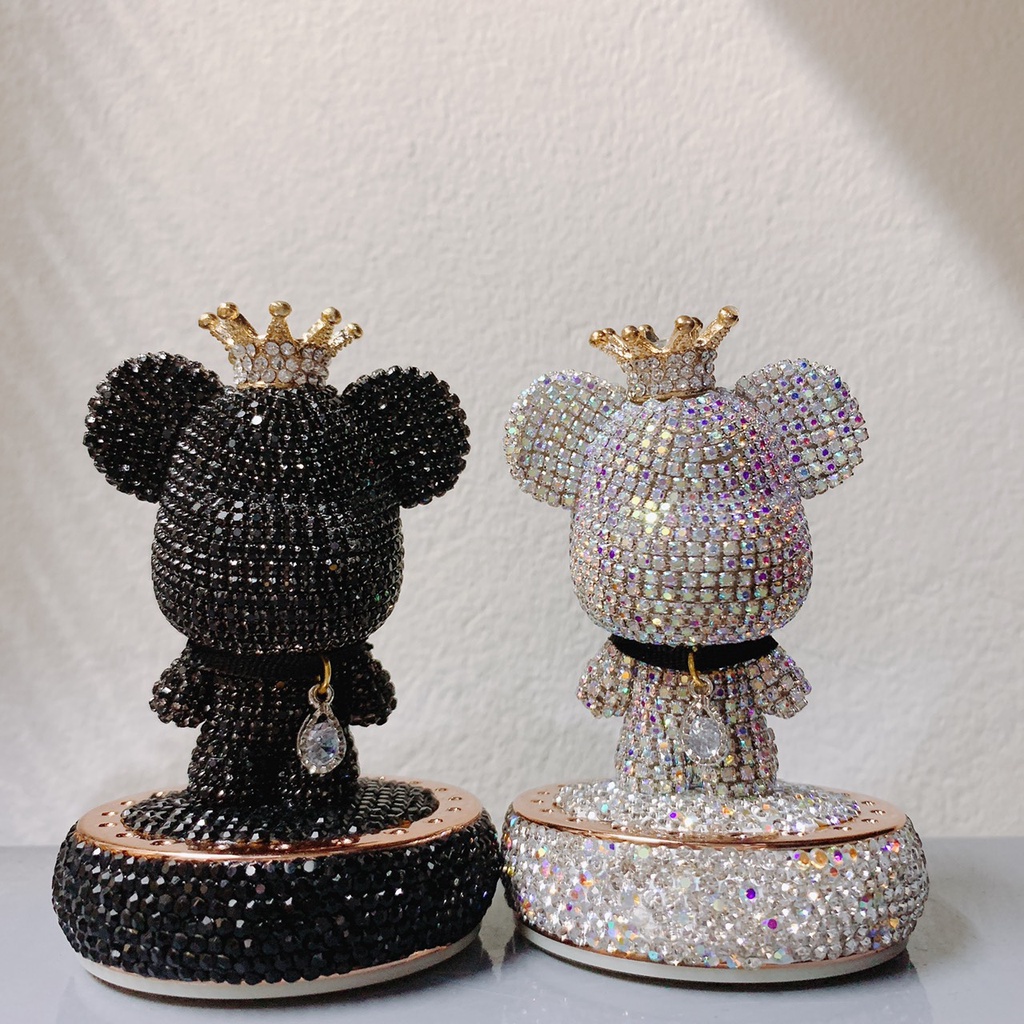 Tượng Gấu Sáp Thơm Nước Hoa Trang Trí Taplo Xe Ô Tô, Nhà Cửa Đính Đá Lấp Lánh