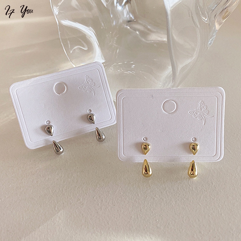 Khuyên tai AY dạng xỏ tạo hình giọt nước/ hạt tròn màu vàng/ bạc thời trang thanh lịch