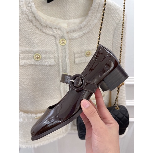 Giày búp bê cao cấp da thật thương hiệu Carel gót cao 3.5cm có 2 màu màu trơn đơn giản