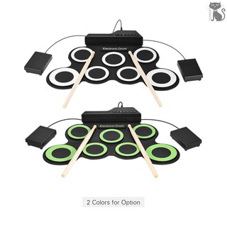 COD☆ Compact Size Portable Digital Electronic Roll Up Drum Set Kit 7 Silicon Drum Pads USB Powered wi