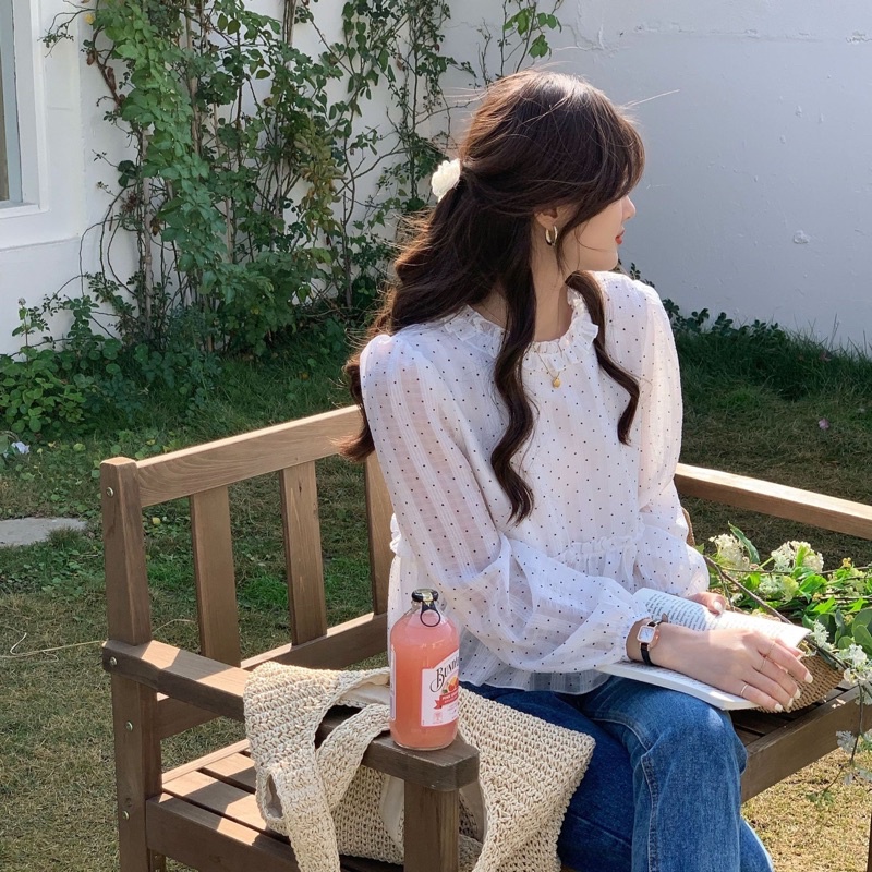 Áo Peplum Chấm Bi Vải Dập Nhăn Cực Kỳ Xinh