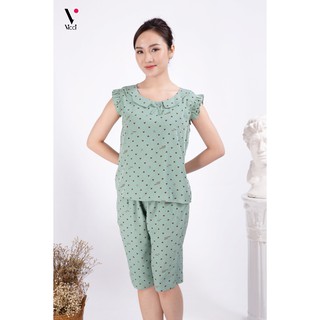 Đồ bộ nữ cộc tay-Set bộ đũi mặc nhà Vicci BDT.01.4 áo cánh tiên quần lửng phối hoạ tiết tim