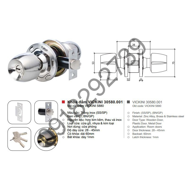 phụ kiện Khóa tròn VICKINI 30580.001 BN/GP đen vàng giá rẻ