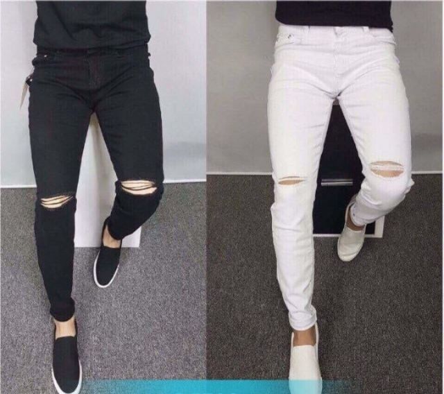 Quần Jeans Nam Đen Trắng Rách Gối Có size lớn (kèm ảnh thật) TCS05 - MUA NGAY