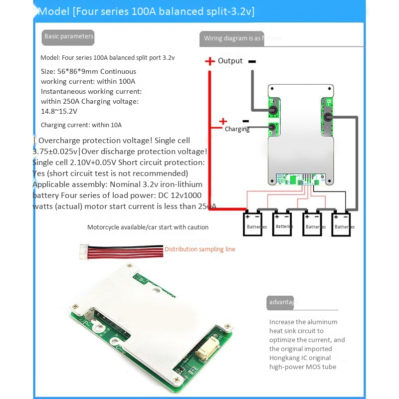 Bảng Mạch Bảo Vệ Pin Lithium 4S 12V 100A BMS