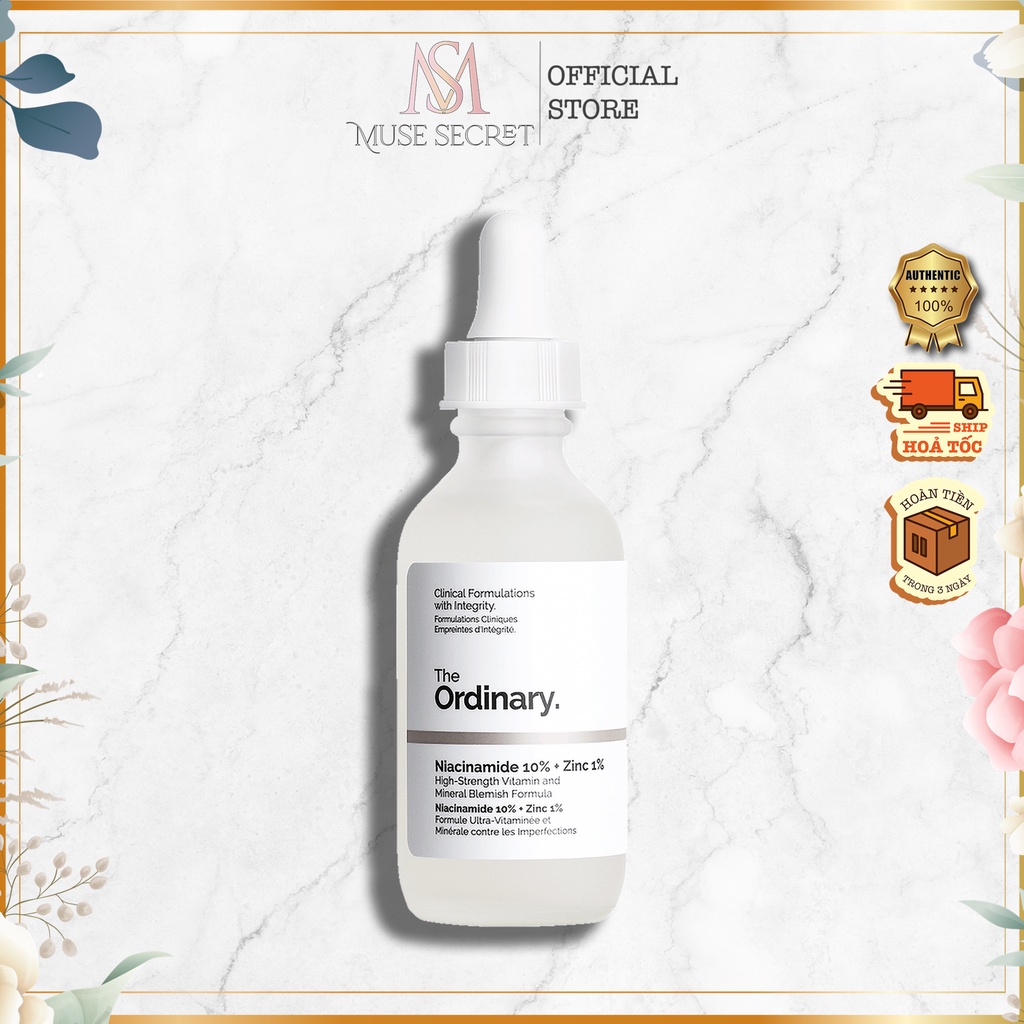 [Quà Tặng Khẩu Trang] Serum The Ordinary - Niacinamide 10% + Zinc 1% Giúp Giảm Mụn, Thu Nhỏ Lỗ Chân Lông [Bản Canada]