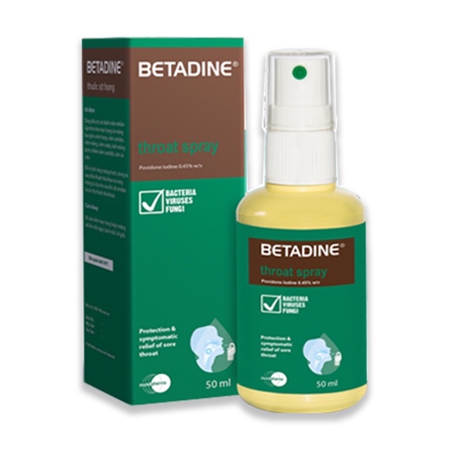 xịt họng betadine (viem họng, miệng, viem nướu, loét miệng, cảm cúm …