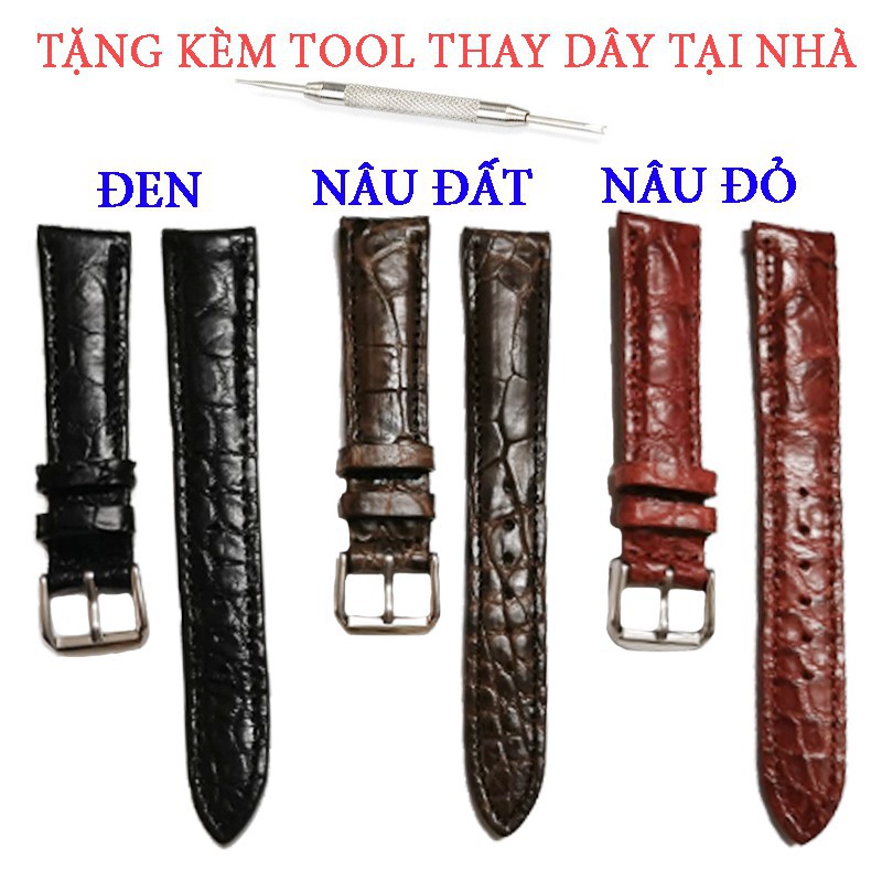 Dây da đồng hồ handmade ♥️FREESHIP♥️ dây da cá sấu thật 100% TẶNG KÈM TOOL THAY DÂY VÀ CHỐT THAY TẠI NHÀ