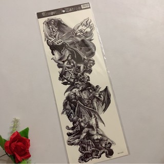 Hình xăm dán cao cấp kín tay 17x48cm thiên thần sói trắng đen 17x48cm- tặng bắp tay mini 10x20c khi mua từ 2 tấm bất kì