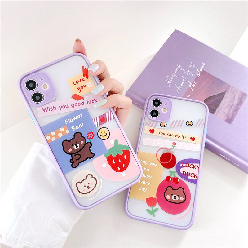 Ốp lưng iphone Flower Bear nhám viền nổi cong 5/5s/6/6plus/6s/6splus/7/7plus/8/8plus/x/xr/xs/11/12/pro/max/plus/promax | BigBuy360 - bigbuy360.vn