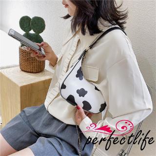 Túi Xách Nữ Họa Tiết Bò Sữa Phối Dây Xích Phong Cách Retro