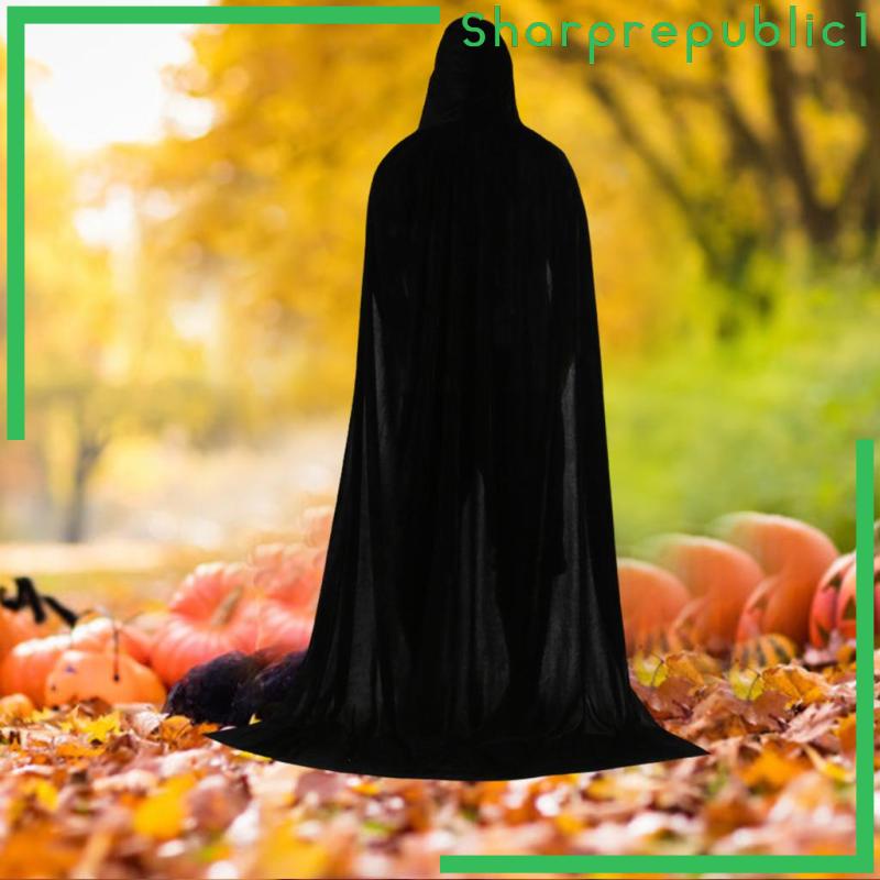 Áo choàng nhung đen dáng dài 150cm có mũ trùm dùng để hóa trang Halloween
 | BigBuy360 - bigbuy360.vn